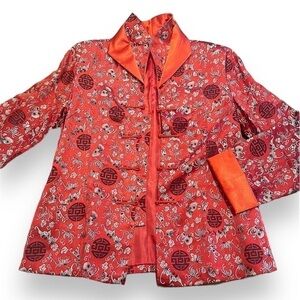 NEW Vintage Satin Jacket traditional Asian coat red metallic embroidered Orient